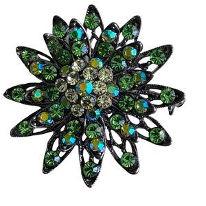 Unique Silver Tone Green Flower Women’s Brooch Pin Grannycore Floral Jewelry